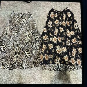 Reversible Floral and Animal Print Women's Maxi Skirt Flowy Small